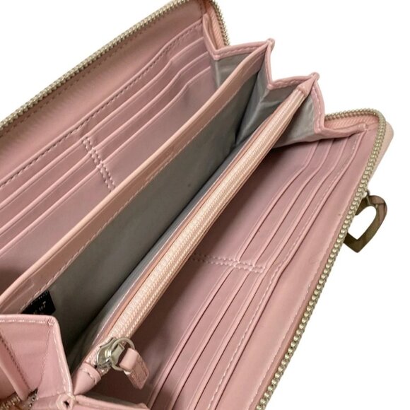 COACH Signature - Beige Light Pink Jacquard Leather Long Wallet - Picture 3 of 7